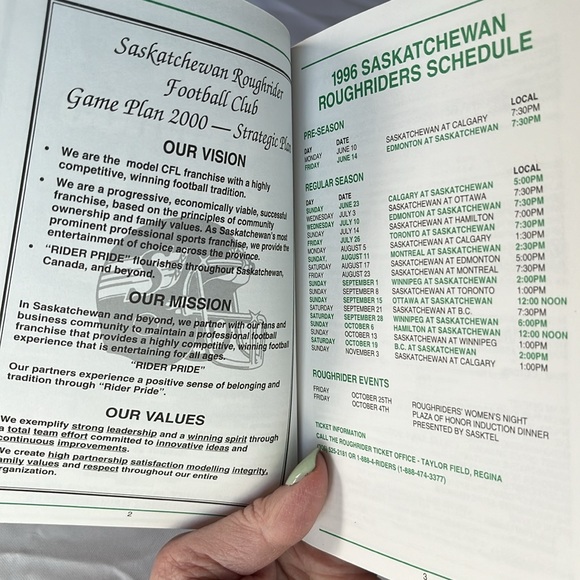 Vintage Trivia: Saskatchewan Roughriders 1996 Fact Book - Picture 2 of 4